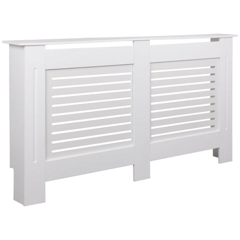 Rootz Radiator Cover - Matt Design Heater Panel - Wood Slats - Protection for Heating Radiator - White - 152x83x19cm