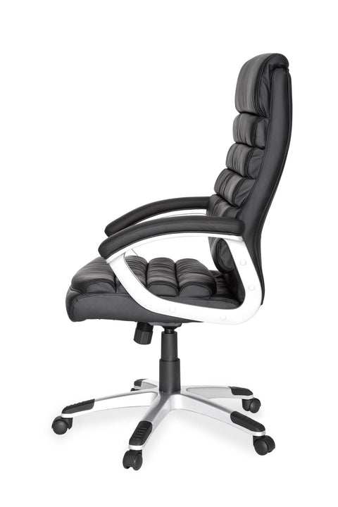 Rootz Office Chair - Black Synthetic Leather - Ergonomic with Headrest - Design Executive Chair - Desk Chair with Rocker Function - Swivel Chair - High Backrest (X-XL, 120kg)