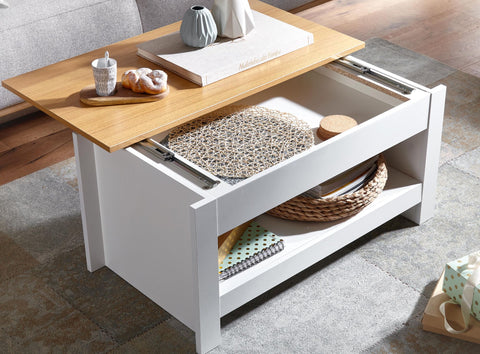 Rootz Couchtisch – Wohnzimmertisch mit Stauraum – Moderner quadratischer Couchtisch – Design aus weißer Eiche – 85 x 47 x 45 cm