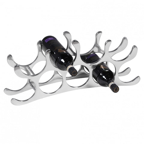 Rootz Wijnrek - Aluminium - Zilver - Houder voor 9 flessen, modern design - Stijlvolle wijnaccessoires - Smalle keukenplank - Staand flessenrek 
