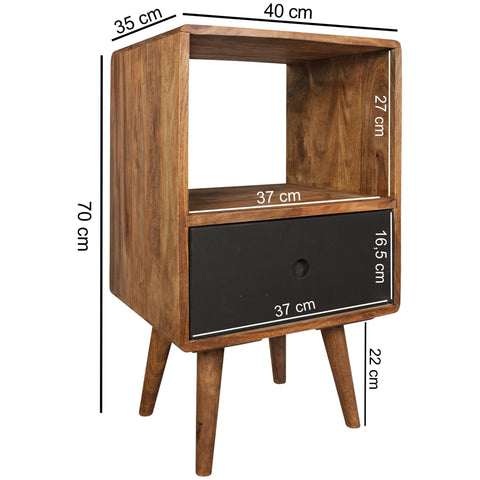 Rootz Nachtkastje - Retro - Sheesham Hout - Donkerbruin/Zwart - Design Nachtkastje - Groot Nachtkastje - 40x35x70 cm 