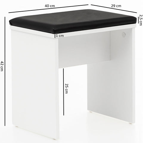 Rootz Dressing Table - Modern Wood Console Table with Stool and Mirror - White - 60x81x40cm