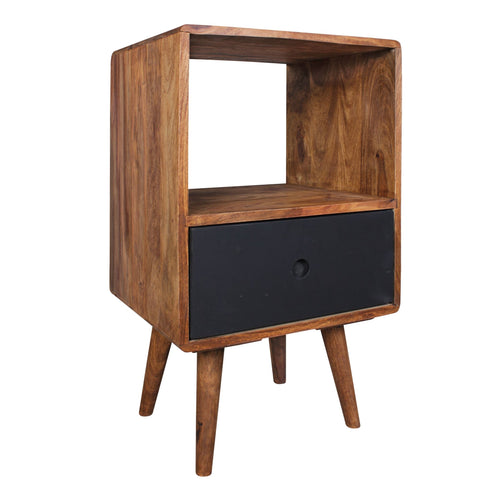 Rootz Nachtkastje - Retro - Sheesham Hout - Donkerbruin/Zwart - Design Nachtkastje - Groot Nachtkastje - 40x35x70 cm 