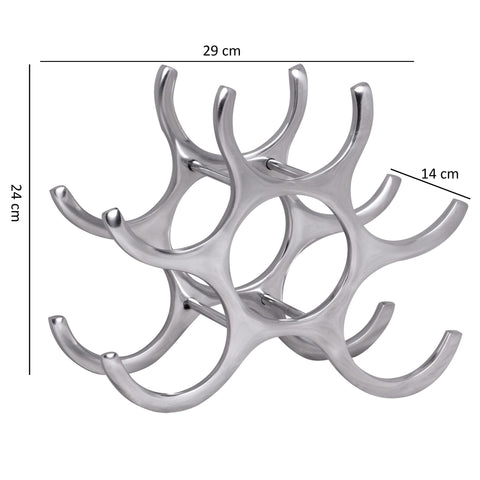 Rootz Wijnrek - Zilver - Geschikt voor 6 flessen - Modern plat ontwerp - Stijlvolle metalen flessenhouder voor keukenplank