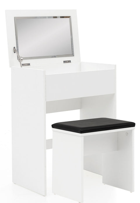 Rootz Dressing Table - Modern Wood Console Table with Stool and Mirror - White - 60x81x40cm