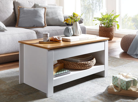Rootz Couchtisch – Wohnzimmertisch mit Stauraum – Moderner quadratischer Couchtisch – Design aus weißer Eiche – 85 x 47 x 45 cm