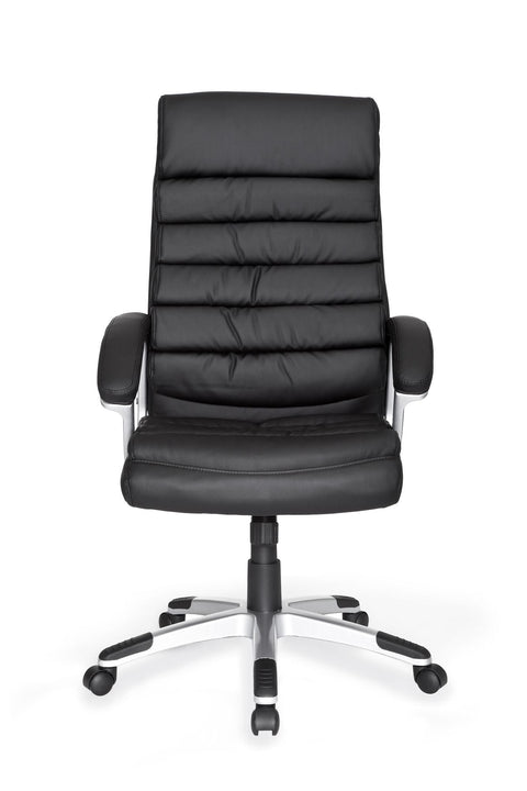 Rootz Office Chair - Black Synthetic Leather - Ergonomic with Headrest - Design Executive Chair - Desk Chair with Rocker Function - Swivel Chair - High Backrest (X-XL, 120kg)