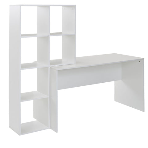 Weißer Rootz-Schreibtisch mit Ablage – Moderner Bürotisch – Laptoptisch mit 6 Ablagen – Heimbüro-Computertisch mit Stauraum – 170 x 59 x 143,5 cm