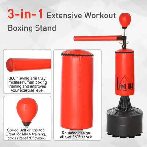 Rootz Standing Punching Bag - Black, Red - Pu, Pe, Hdpe - 34.64cm x 18.89cm x 80.7cm