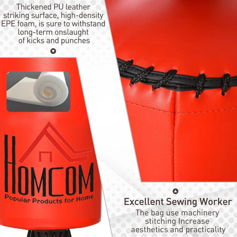 Rootz Standing Punching Bag - Black, Red - Pu, Pe, Hdpe - 34.64cm x 18.89cm x 80.7cm