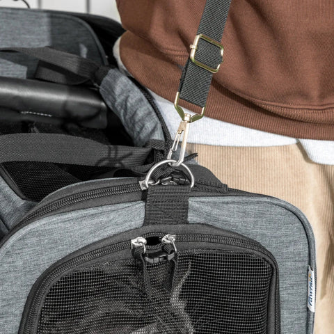 Rootz 3 In 1 Pet Trolley - Pet Transport Bag - Pet Car - Telescopic Handle - 2 Pockets - Grey + Black - 50L x 31W x 37H cm
