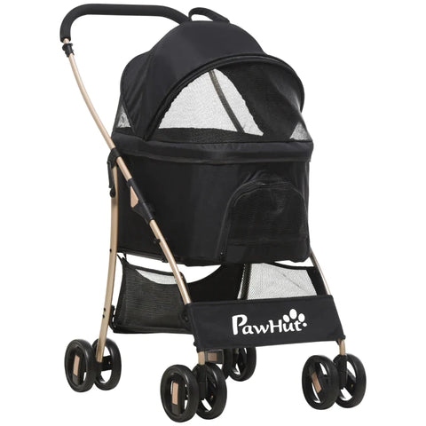 Rootz 2-in-1 Folding Dog Stroller - Transport Basket - Carrying Bag with Universal Wheel - 1 Basket - 1 Bag - Canopy Basket - Black - 82cm x 49.5cm x 98cm