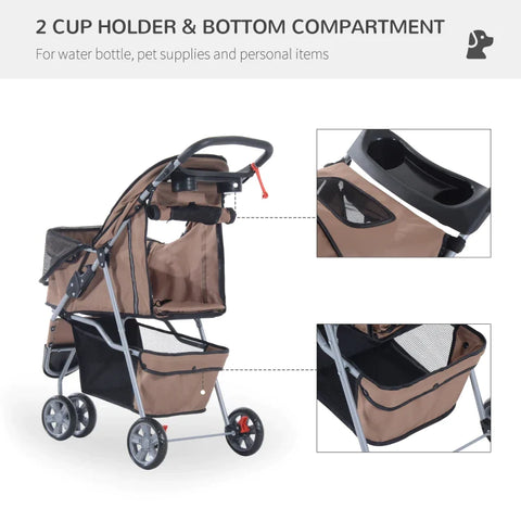 Rootz Dog Cart - Dog Buggy - Dog Trolley -  Trolley Pet - Pet Travel Stroller - Puppy Jogger Carrier - Coffee Brown - 75x45x97 cm