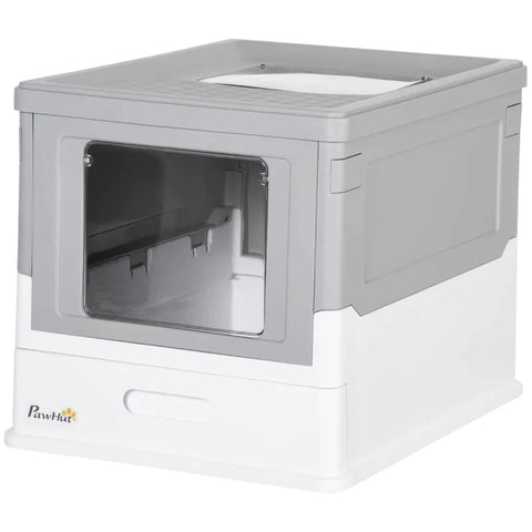 Rootz Cat Litter Box - Scoop Included - Litter Tray with Front Entry Top Exit - Portable - Pet Toilet with Large Space - Easy Assemble - Gray - 47.5 x 35.5 x 36.7 cm, Grey