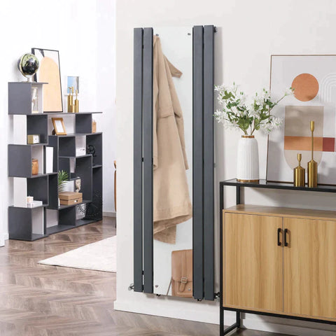 Rootz Wall Heater - Space Heater - Fast Wall Heater - Fast Heating - Modern Design Wall Heater - With Mirror - Carbon Steel - Grey - 180 x 60 cm