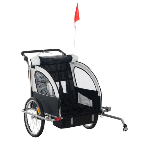 Rootz Kinderanhänger – Kinderfahrradanhänger – für 2 Kinder – inklusive Reflektoren und Fahne – Regenschutz klappbar – Weiß/Schwarz – 155 x 88 x 108 cm