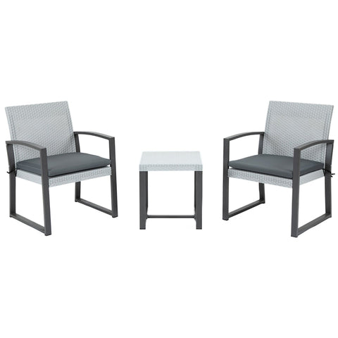 Rootz Rattan Bistro Set - 3-Piece Bistro Set - Poly Rattan Bistro Set - Balcony Furniture Set - Garden Furniture Set - With Side Table - Garden Set - Seating Set - Steel - Black/Grey