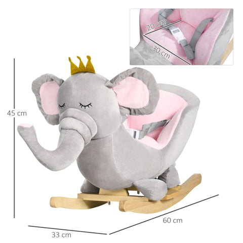 Rootz Kids Rocking Elephant - Rocking Elephant - Safety Belt - Padded Saddle - Sound Function - Gray/Pink - 60 cm x 33 cm x 45 cm