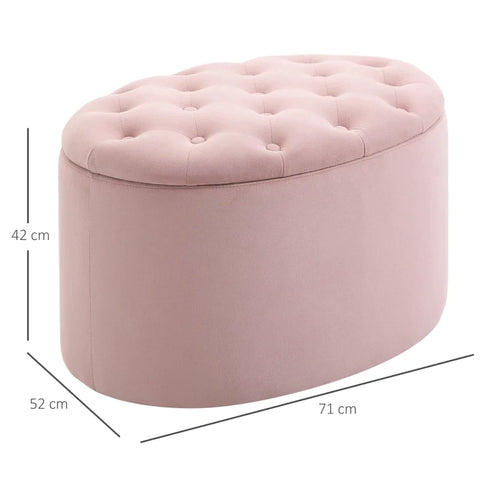 Rootz Bench - Upholstered Bench with Storage Space - Chest Bench - Oval Shape - Hallway - Bedroom - Living Room - Velvety - Polyester - Pink - 71 x 52 x 42 cm