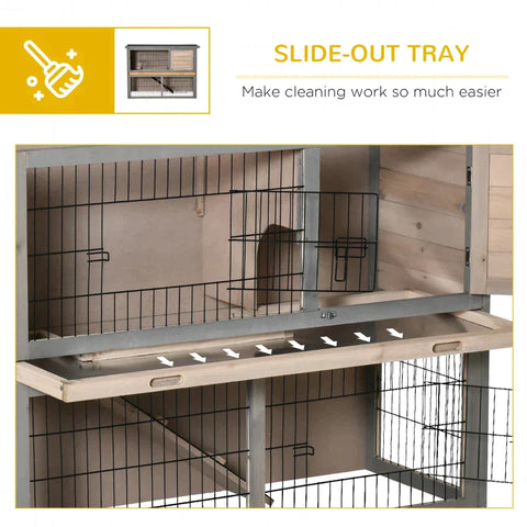 Rootz Dwarf Rabbit Hutch - Rabbit Hutch - Small Animal Hutch - Small Animal House - Fir Wood -Light Gray/Black - 108 x 45 x 78cm