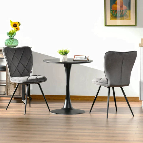 Rootz Set Van 2 Eetkamerstoelen - Keukenstoelen - Gestoffeerde Stoelen Met Rugleuning - Flanel Foam Steel - Grijs/Zwart - 47 x 62 x 91 cm