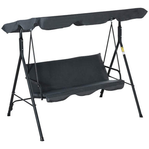 Rootz Garden Swing - Hollywood Swing - Hammock Swing - Swing Bench - 3-seater With Roof - Steel - Gray + Black - 172 x 110 x 153 cm
