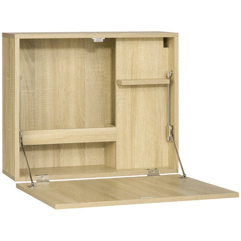 Rootz Wandtafel - Opklapbare Wandtafel Met Planken - Spaanplaat - MDF - Naturel - 60 cm x 21,5 cm x 50 cm