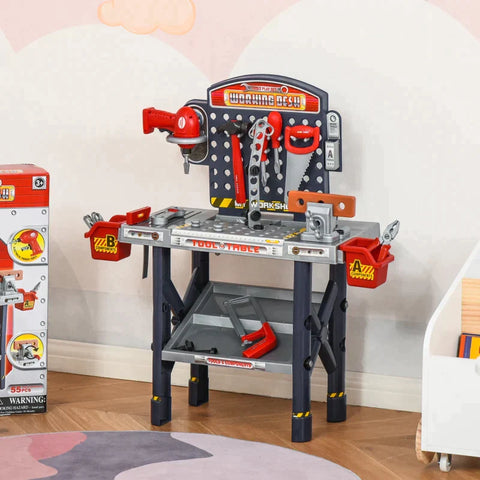 Rootz Workbench - Workbench Set - Children's Workbench Toy With 55 Accessories - Blue/Grey - 69L x 26.5W x 75H cm