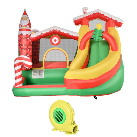 Rootz Hüpfburg – Weihnachts-aufblasbare Hüpfburg mit Rutsche, Bällebad für 3 Kinder – Hüpfburg mit Gebläse für 3–8 Jahre – Indoor-Kindergarten – Oxford-Stoff – Polyester – Rot + Grün + Weiß – 290 x 280 x 220 cm