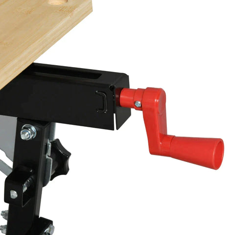 Rootz Werkbank - Werktafel - Draagbare Werkbank - In Hoogte Verstelbaar - Metaal - Bamboe - Natuurlijk Hout + Zwart + Rood - 68 cm x 60 cm x 78 cm
