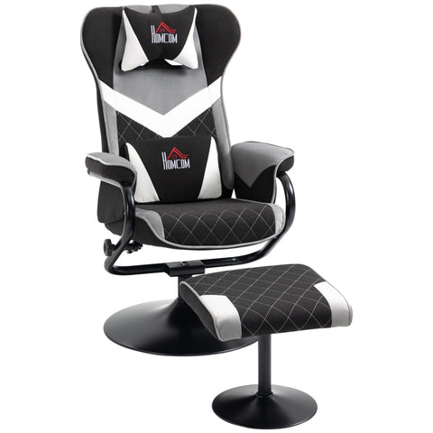 Rootz Relax Chair – Entspannungsstuhl – Gaming-Stuhl – mit Hocker – neigbare Rückenlehne – drehbarer Sitz – Polyester/Schaum/Metall – Schwarz/Grau – 67 x 78,5 x 102,5 cm