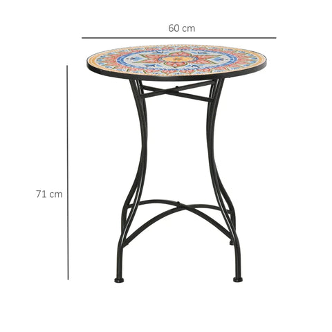 Rootz Gartentisch – Mosaiktisch – Runder Bistrotisch – Beistelltisch mit Mosaikplatte aus Keramik – Metall – Rot + Blau + Weiß – Ø60 cm