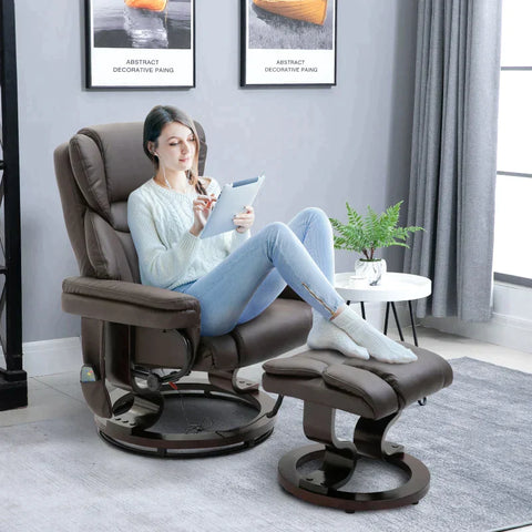 Rootz Massage Chair - Relaxation Chair With Massage Function - Armchair With Reclining Function - Foot Stool - Imitation Leather - Brown - 79 x 82 x 101 cm