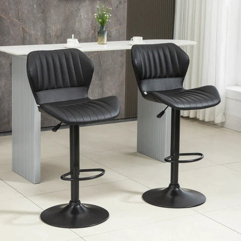 Rootz Barkruk - Set Van 2 - In Hoogte Verstelbaar - Imitatie Leder + Staal - Zwart - 48,5 x 55,5 x 90-110 cm