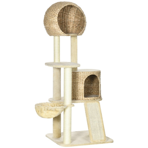 Rootz Scratching Post - Cat Tree - With Cat House - Multiple Platforms - Hammock - Scratch Mat - Anti-tips - Beige - 60 x 60 x 150cm