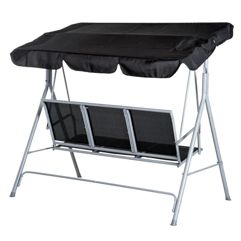 Rootz 3-seater Swing Chair - Garden Swing Bench With Roof - Hollywood Swing - Metal - Polyester - Loop Cloth - Black + Silver - 171 x 108 x 154 cm