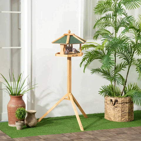 Rootz Bird Stand - Bird Feeder with Stand - Removable Feeder Bowl - Yellow + Green - 77cm x 77cm x 126cm