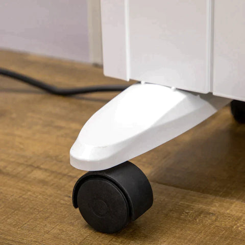 Rootz Electric Heater - 2 Heating Levels With Castors - Wall Mounting Possible - Quiet Operation - White - 75 x 7.5 x 58.5 cm