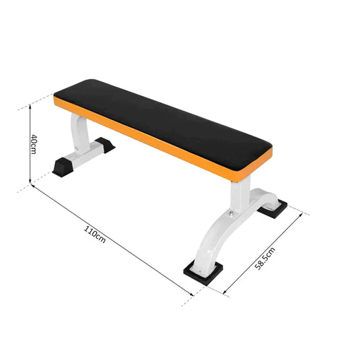 Rootz Weight Bench - Flat Bench - Fitness Bench - Workout Bench - Home - Gym - Black/Orange - L112x W62 x H43 cm