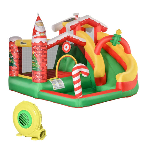 Rootz Hüpfburg – Weihnachts-aufblasbare Hüpfburg mit Rutsche, Bällebad für 3 Kinder – Hüpfburg mit Gebläse für 3–8 Jahre – Indoor-Kindergarten – Oxford-Stoff – Polyester – Rot + Grün + Weiß – 290 x 280 x 220 cm