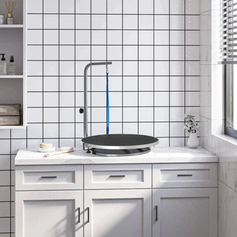 Rootz Hundepflegetisch – Haustierpflegetisch – drehbarer Trockentisch mit verstellbarem Arm – rutschfester Tisch – oberes Verriegelungssystem – Aluminium – Sicherheitsleine – Ø65 x H10