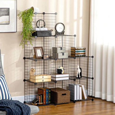 Rootz Plug-in Shelving - Cube Shelf - Shoe Rack - 9 Cubes - Modular Structure - Steel - Black - 35 x 35 x 35 cm