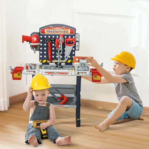 Rootz Workbench - Workbench Set - Children's Workbench Toy With 55 Accessories - Blue/Grey - 69L x 26.5W x 75H cm