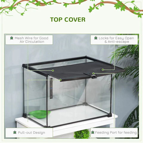 Rootz Terrarium - Terrarium for Reptiles - Reptile Feeding Box - Glass Terrarium - Amphibian Arachnids with Thermometer Reptile Breeding Box - Metal - Black - 50 x 30 x 35 cm