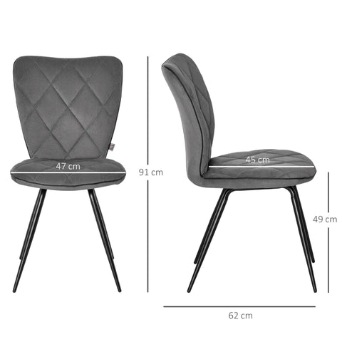 Rootz Set Van 2 Eetkamerstoelen - Keukenstoelen - Gestoffeerde Stoelen Met Rugleuning - Flanel Foam Steel - Grijs/Zwart - 47 x 62 x 91 cm