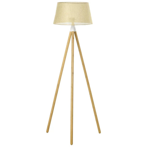 Rootz Floor Lamp - Floor Lamp In A Tripod Design - Buswood And Linen - Living Room Lamp - Bedroom Lamp - Office Lamp - Sand - 67x 67 x 154 cm