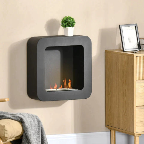 Rootz Ethanol Fireplace - Bio-ethanol Burner - Fire Bowl - 2.5 Hours Burning Time - Wall Fireplace With Fire Extinguisher Lid - Iron - Black - 48 x 18 x 48 cm