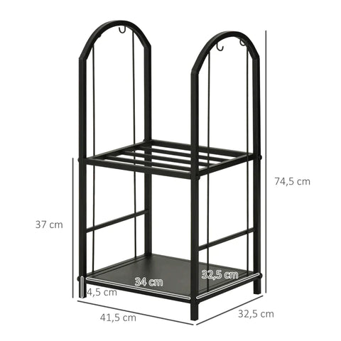 Rootz Firewood Stand - Firewood Rack - 2-tier Log Rack - Charcoal Poker - Fire Poker - Black - 41.5 cm x 32.5 cm x 74.5 cm
