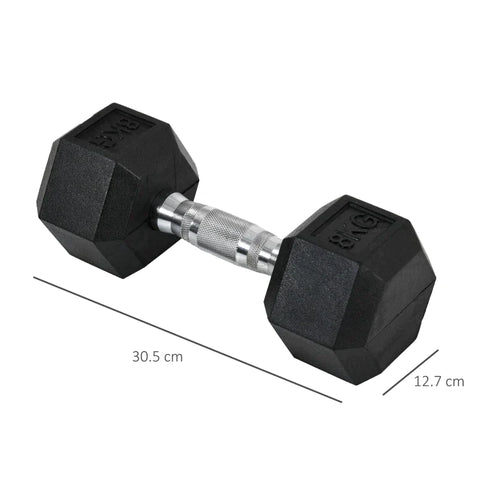 Rootz 2 x 8 KG Hexagonal Dumbbells - Rubber Dumbbell - Knurled Handle - Sports Hex Weights Sets - Weight Lifting Exercise - Home - Gym - Black