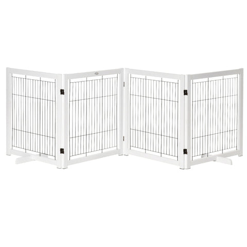 Rootz Pet Gate - Wooden Gate - Dog Gate - Safety Gate - White - 305 x 35.5 x 82 cm